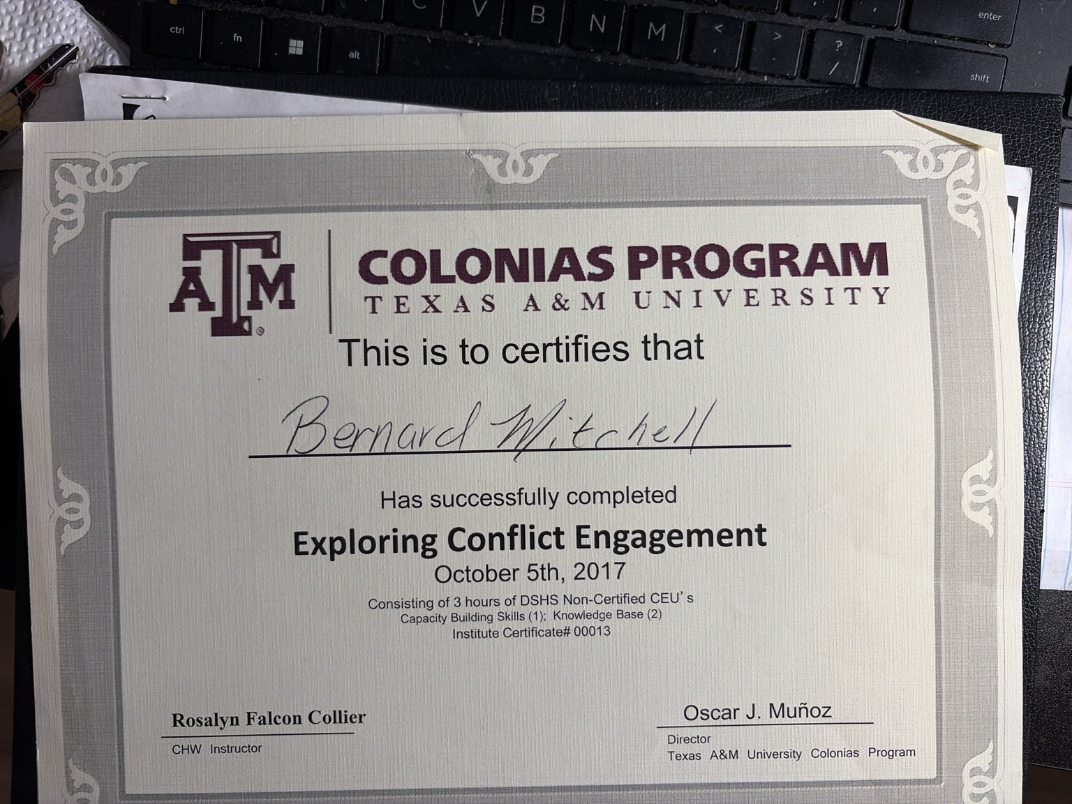 Texas A&M Colonias Program conflict engagement certificate